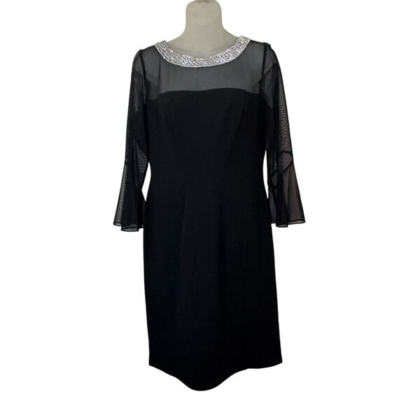 $199 Alex Evenings Embellished Illusion Sheath Dress, BLACK size 8 New - Picture 2 of 8